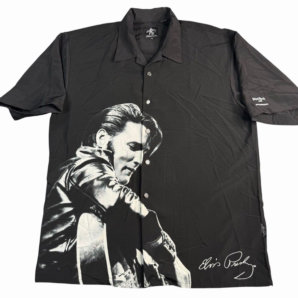 Vtg Elvis Presley Dragonfly Black Button Down XXL Hard Rock Cafe Sam Francisco